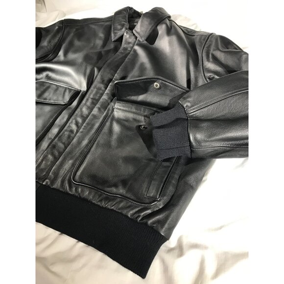 Croft & Barrow Men's Black Leather Bomber Aviator Jacket - Picture 3 of 10